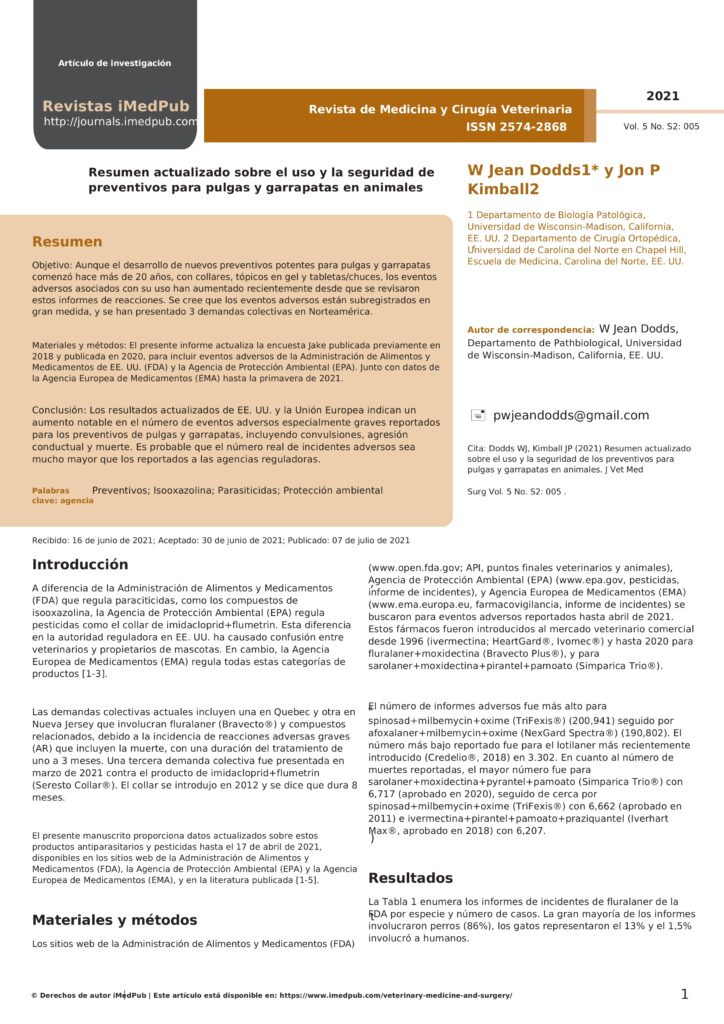 updated summary on use and safety of flea and tick preventives for animals translated spa page 0001